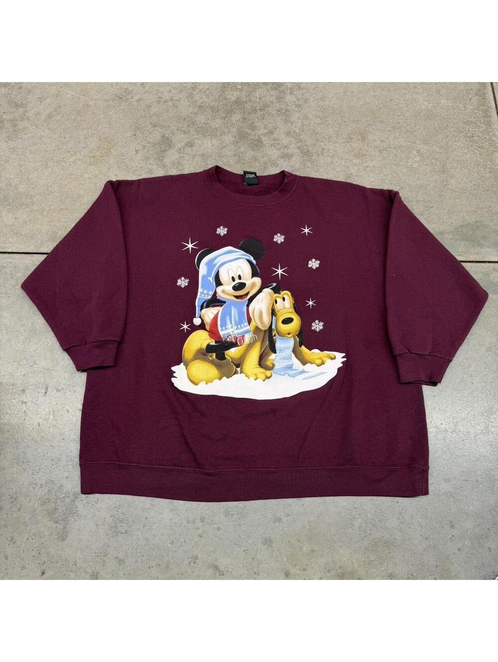 vintage mickey mouse pluto burgandy snow disney made in usa crewneck size xl